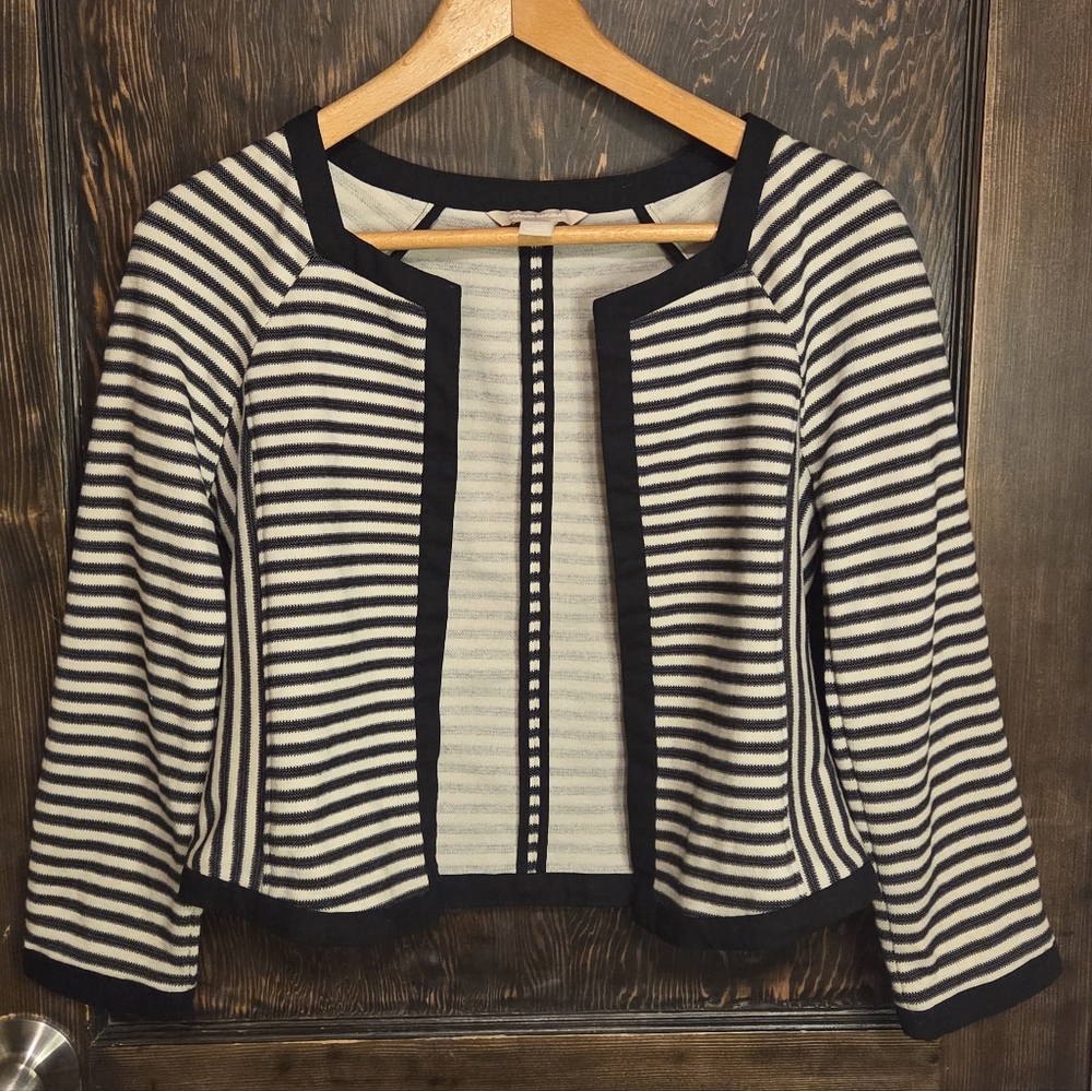 Banana Republic Black and White Striped Open Front Blazer